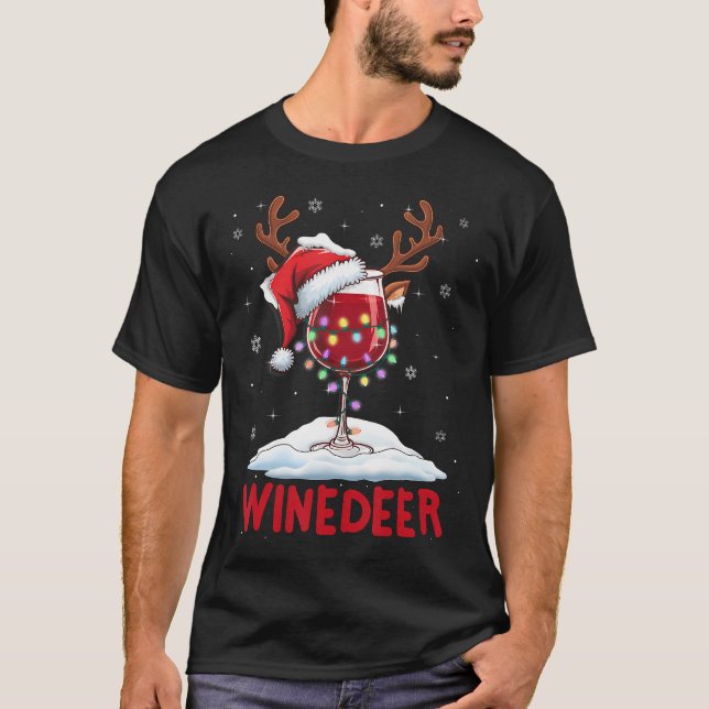 Camiseta Winedeer Reinbeer Santa Hat Reindeer Couple Xmas M (Frente)