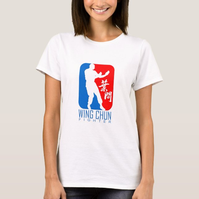 Camiseta Wing Chun Fighter (azul-vermelho) Ip Man Linage (Frente)