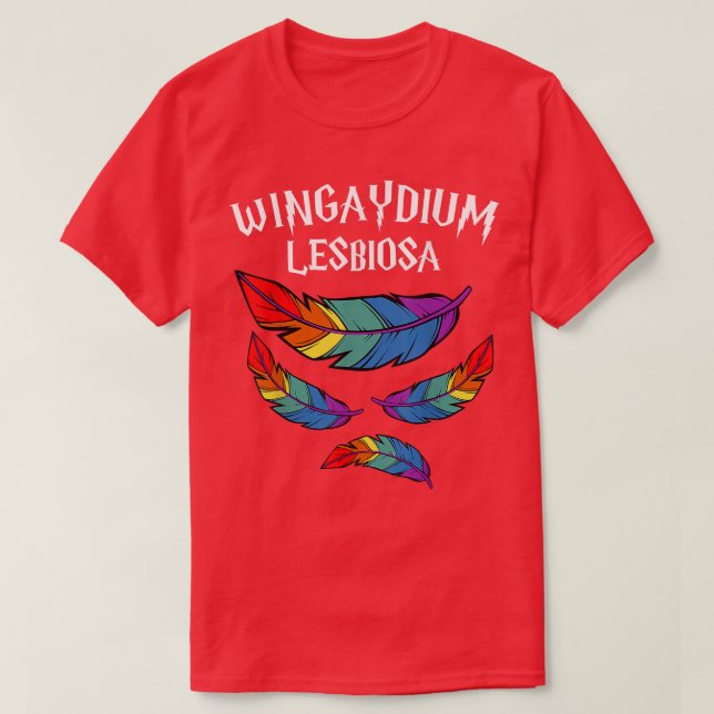Camiseta Wingaydium Lesbiosa Rainbow LGBT Gay orgulho lésbi (Frente do Design)