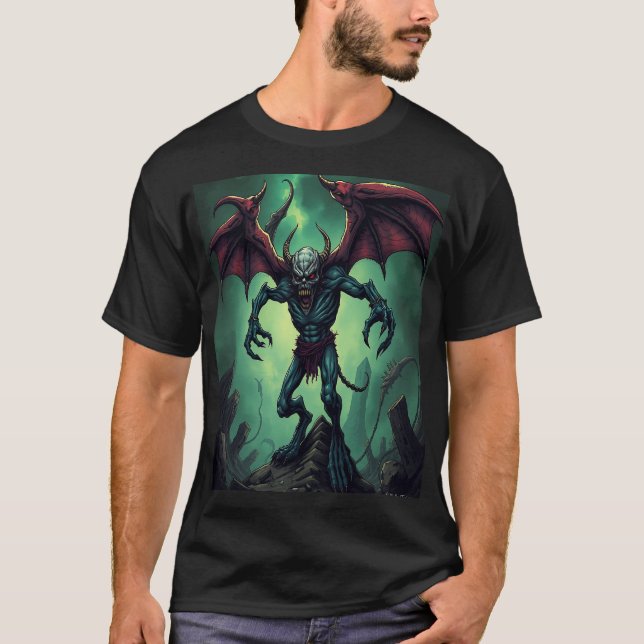 Camiseta Winged Demon in Apocalyptic Ruins (Frente)