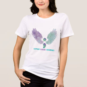 Camiseta Wings Semicolon Suporta Sensibilização Suicida Tea