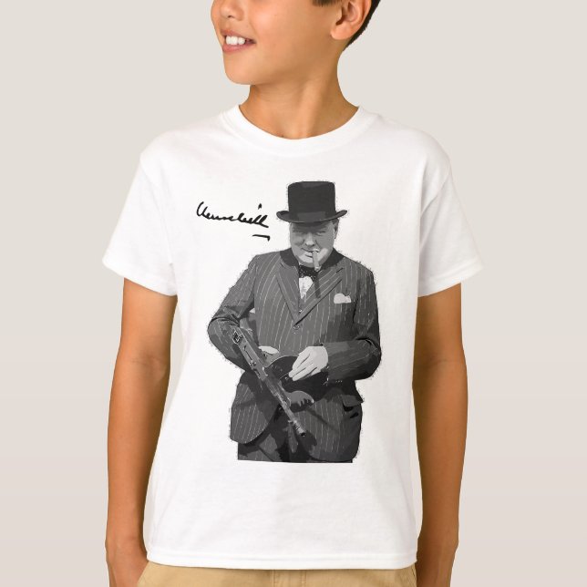 Camiseta Winston Churchill Com Tommy Gun Europeu Hero (Frente)