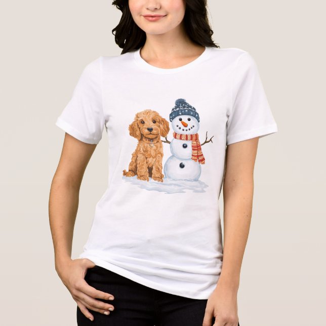 Camiseta Winter Goldendoodle Dog Cute Snowman (Frente)