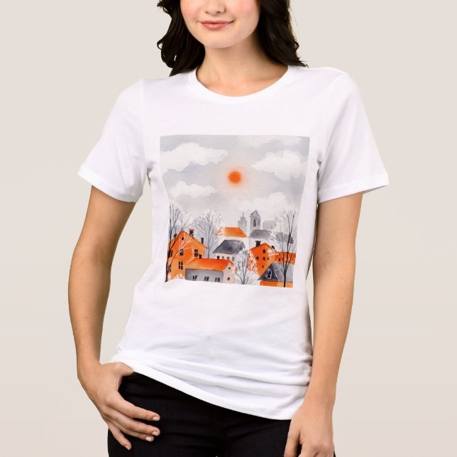 Camiseta Winter landscape of town houses (Frente)