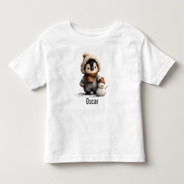 Camiseta Winter Penguin with Snowman Design (Frente)