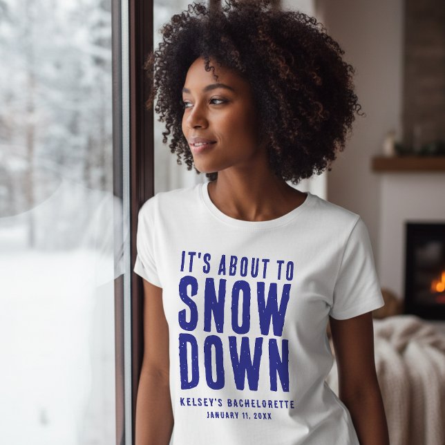 Camiseta Winter Snow Funny Bachelorette Party White & Blue (Criador carregado)