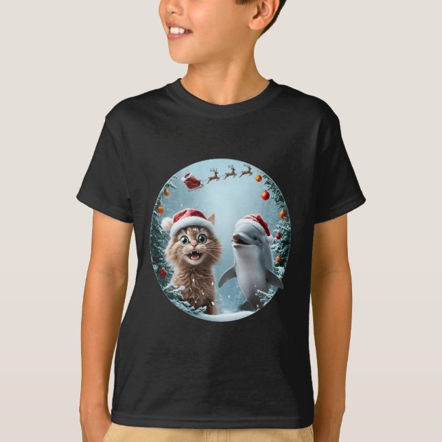 Camiseta Winter Wonderland Natal Cat Dolphin Selfie San (Frente)