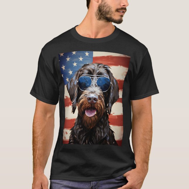 Camiseta Wirehaired Pointing Griffon 4 de julho bandeira am (Frente)