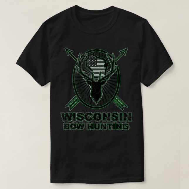 Camiseta Wisconsin Camo Bowhunting Arco Hunting Deer Flag (Frente do Design)