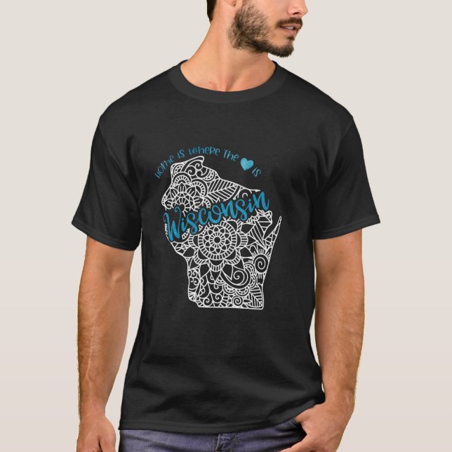 Camiseta Wisconsin Home State WI Mandala Mapa dos EUA (Frente)