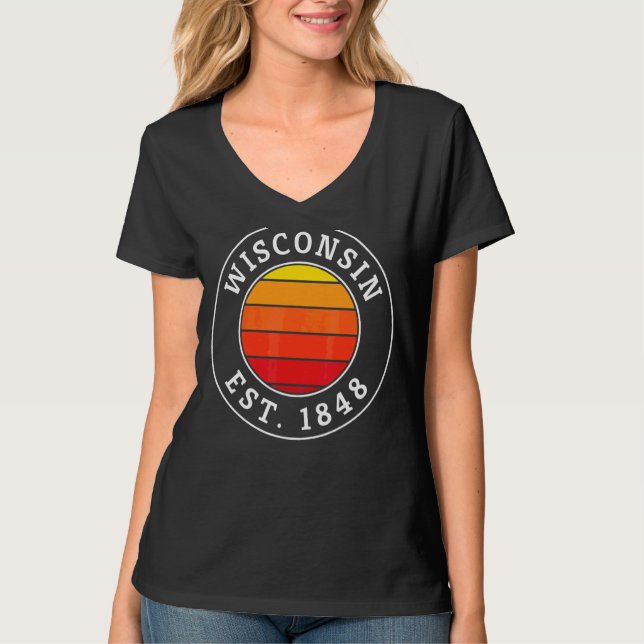 Camiseta Wisconsin Retro Sunset Graphic (Frente)