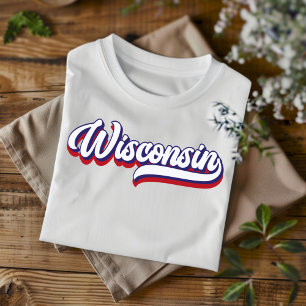 Camiseta Wisconsin Vermelho Branco e Azul com Letr