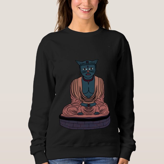 Camiseta Wise Cat Buddha Ready To Give Advice To Cat  & Hat (Frente)