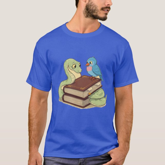 Camiseta Wise Cobra e Bird em um livro engraçado (Frente)
