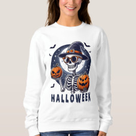 Camiseta Witch Hat Skeleton with Twin Pumpkins