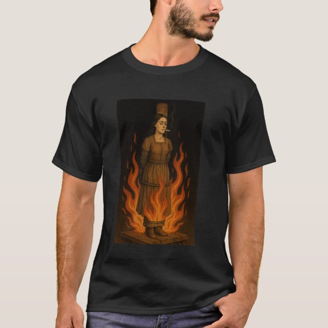 Camiseta Witch Lighting Cigarette With Flames Occult Unholy (Frente)