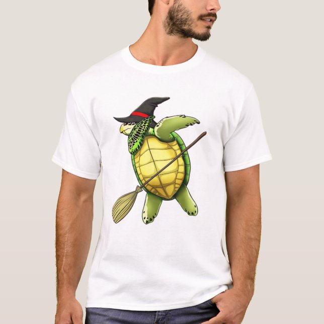 Camiseta Witch Sea Turtle Dab Funny Halloween Horror Scary  (Frente)