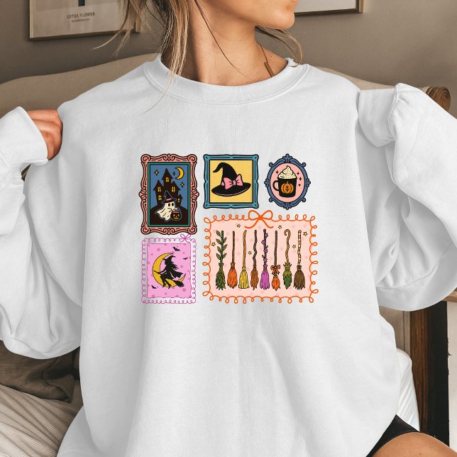 Camiseta Witch Stamps Women’s Halloween Sweatshirt | Cozy  (Halloween sweatshirt trendy stamps)