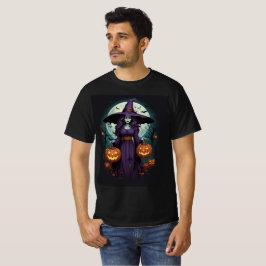 Camiseta Witch with Pumpkins & Full Moon Art