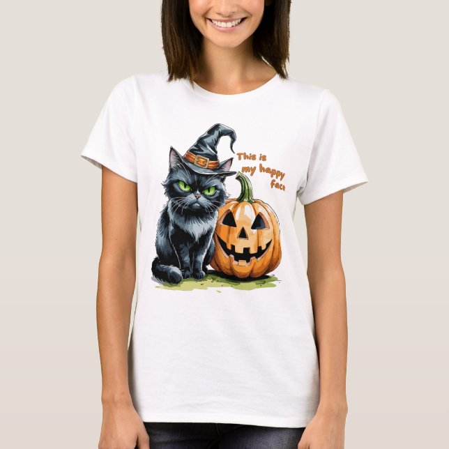 Camiseta Witchy Black Cat, Gothic Halloween Pumpkin (Frente)