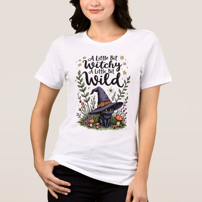Camiseta Witchy Black Cat Statement Design (Frente)