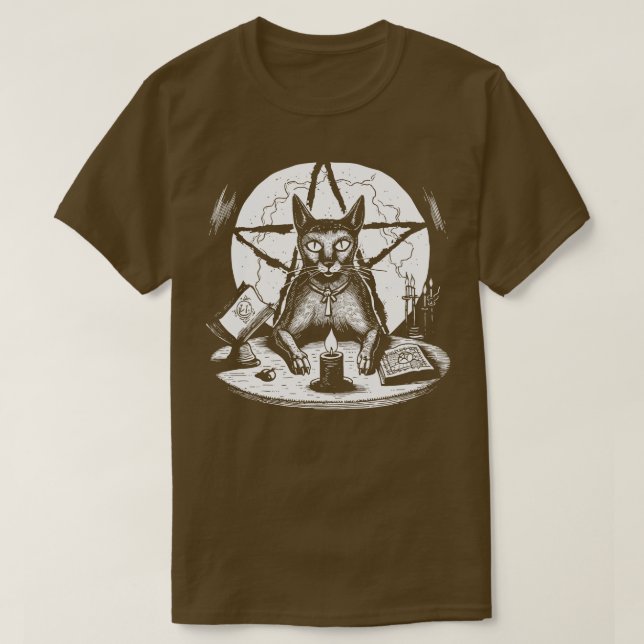 Camiseta Witchy Pentagram Cat (Frente do Design)