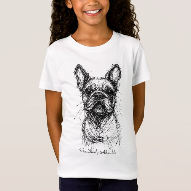 Camiseta 🐶With custom text, Frenchie Scribble Charm  (Frente)