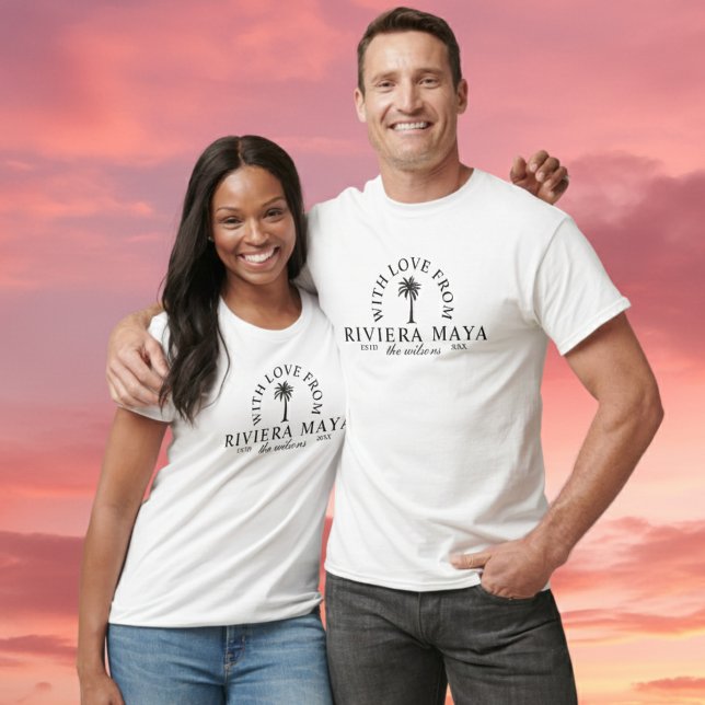 Camiseta With Love From Destination Wedding Merch Station (Ditch the expected wedding favors and gift your wedding guests something they'll actually use! )