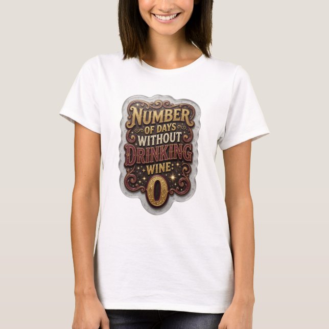 Camiseta Witty Gold NÚMERO DE DIAS SEM BEBER VINHO 0 (Frente)