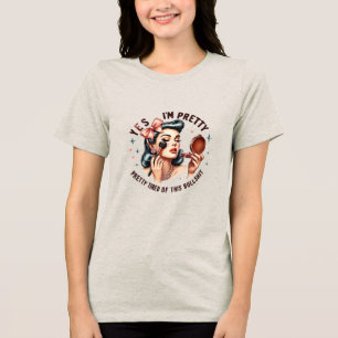 Camiseta Witty Retro Girl - Bonito Cansada da Bull Tri-Blen