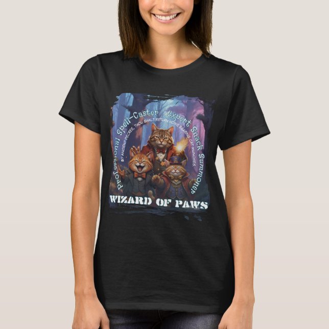Camiseta Wizard of Paws Fantasy Wizard Cat Design (Frente)