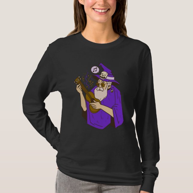 Camiseta wizard ukulele witch music playing guitar (Frente)