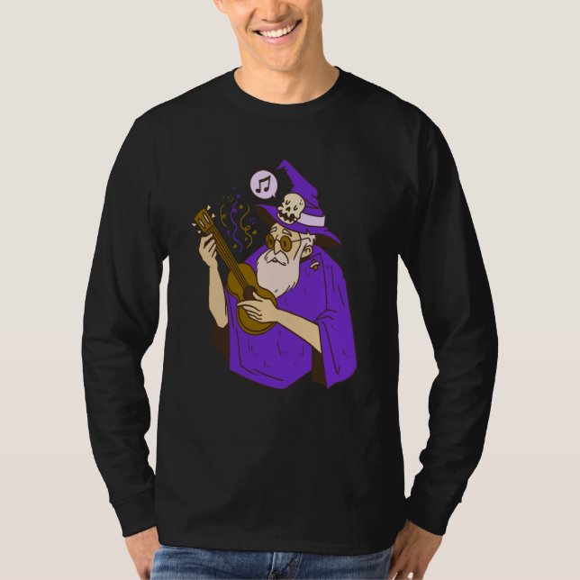 Camiseta wizard ukulele witch music playing guitar (Frente)