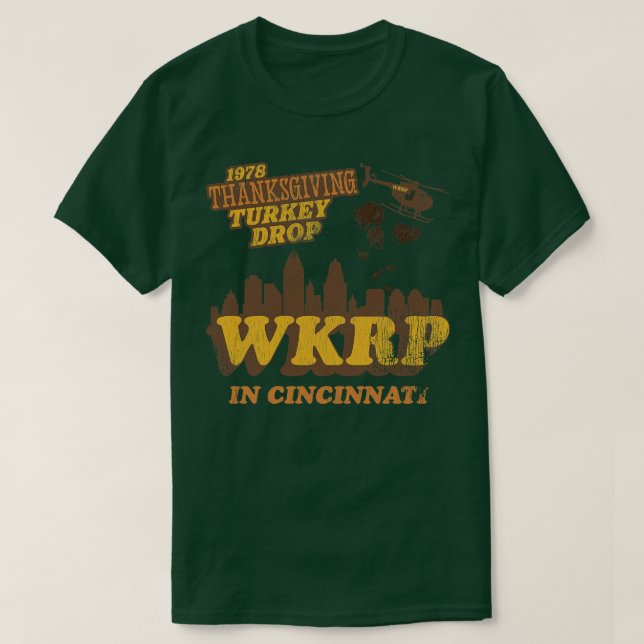 Camiseta WKRP em Cincinnati 1978 Ação de Graças Turquia Cai (Frente do Design)