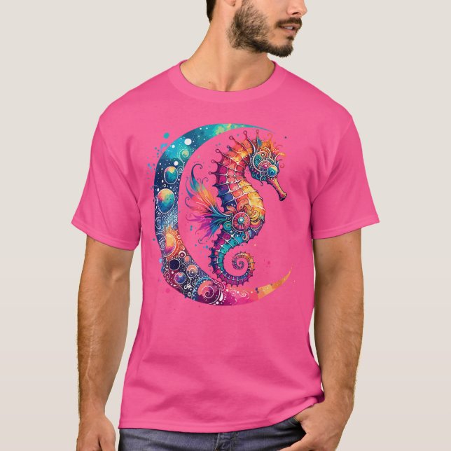 Camiseta Wo Cosmic Celestial Seahorse Boho Moon (Frente)
