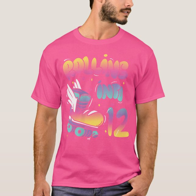 Camiseta Wo Rolling Into 12 Backprint Roller Skating Birthd (Frente)