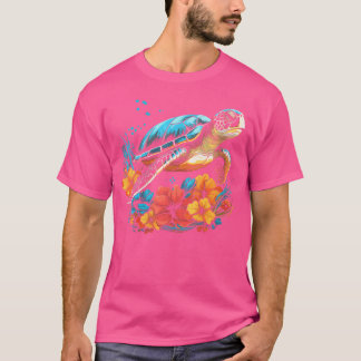 Camiseta Wo Sea Turtle Hawaiian Flowers Hawaii Scuba Mergin