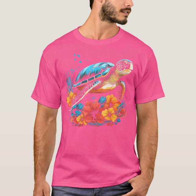 Camiseta Wo Sea Turtle Hawaiian Flowers Hawaii Scuba Mergin (Frente)