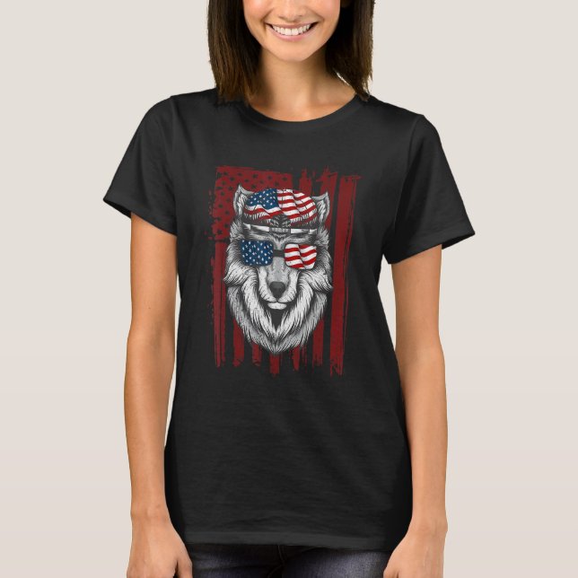 Camiseta Wolf American Flag Usa 4 De Julho Homens Wwl (Frente)