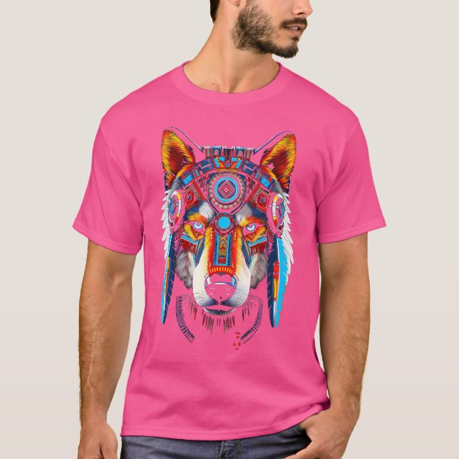 Camiseta Wolf Anime Abstrato de Arte Animal Face Wolf (Frente)