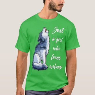 Camiseta Wolf Apenas Uma Garota Que Ama Lobos Mulheres Engr