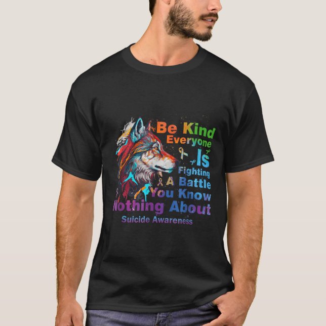Camiseta Wolf Be Kind Suicide Awareness Mental Health Suprt (Frente)