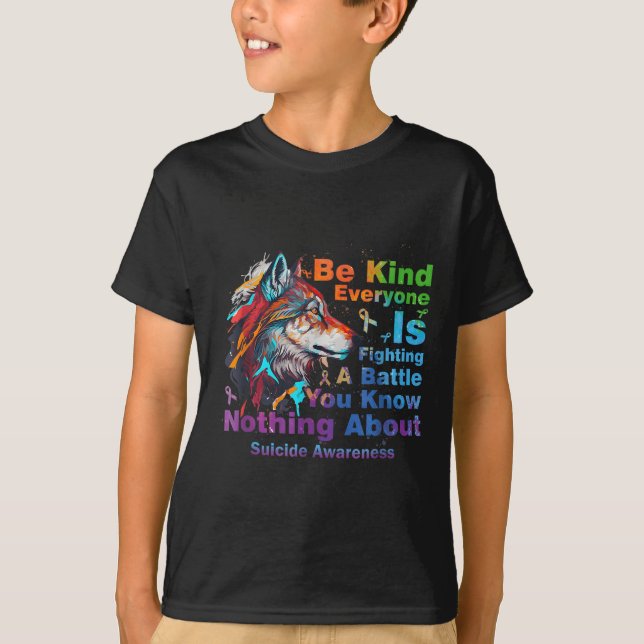 Camiseta Wolf Be Kind Suicide Awareness Mental Health Suprt (Frente)