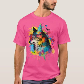 Camiseta Wolf Birthday Hat Themed Party Wolves Painting Wol