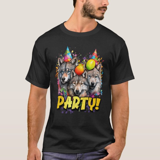 Camiseta Wolf Birthday Pack Party Wolves Lover Alpha Wolf T (Frente)