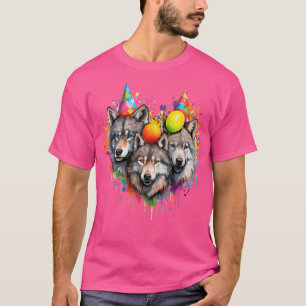 Camiseta Wolf Birthday Pack Party Wolves Lover Balloon Wolf