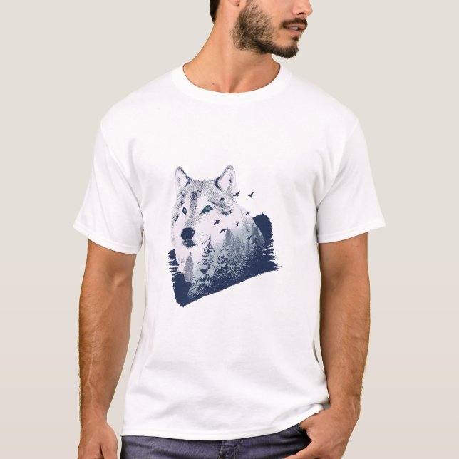 Camiseta Wolf Blue Forest Grunge (Frente)
