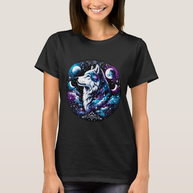 Camiseta Wolf Celestial Dream Night Howling Moon Funny Wolv (Frente)