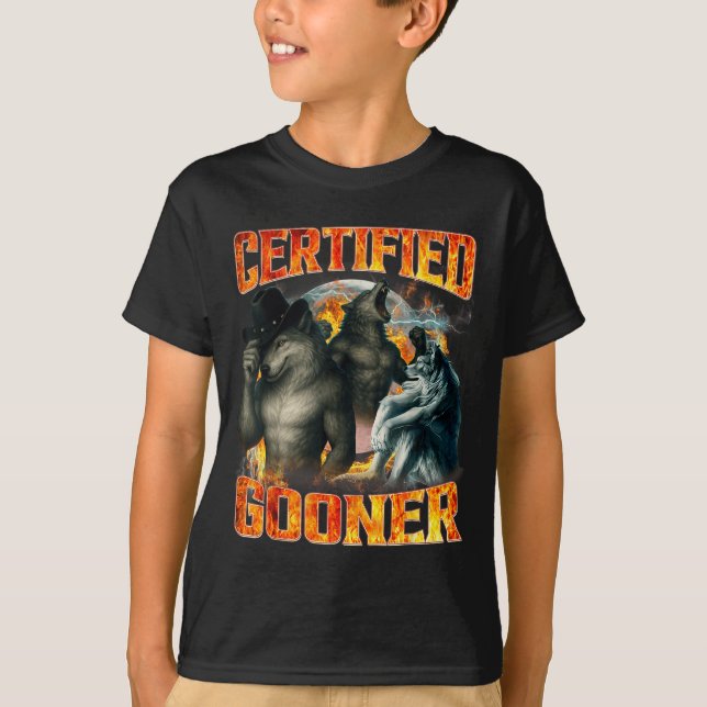 Camiseta Wolf Certified Gooner Funny Bootleg Meme Dad Papa  (Frente)