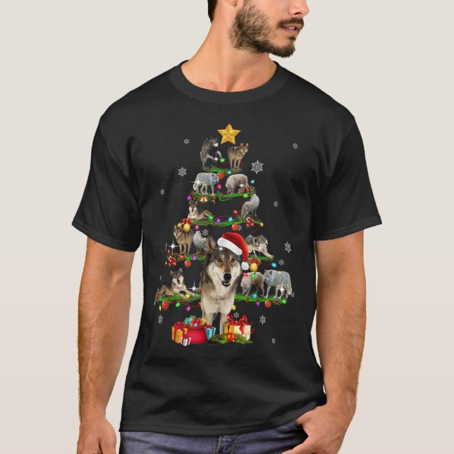 Camiseta Wolf Christmas Tree X-mas Lover Gift (Frente)